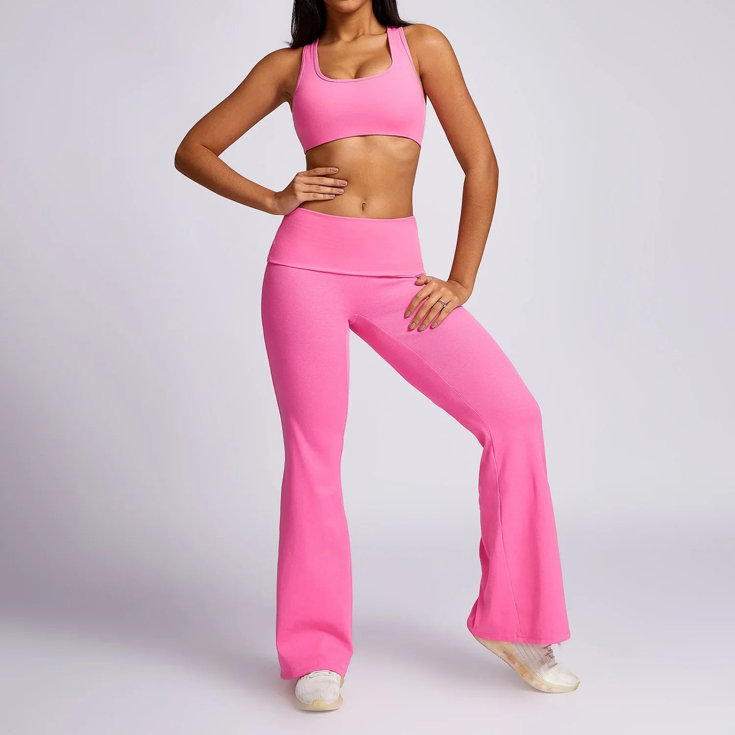 New Yoga Set Workout Clothes Fitness Suits Sports Bra High Waist Leggings 2 Piece Women High Stretch Gym Outfit rose pink-4