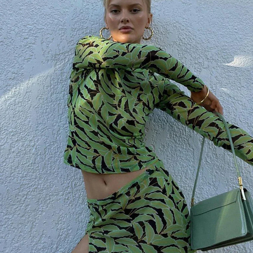 Clacive Bodycon Print Women's Dress Fashion Slim O-Neck Long Sleeve Mini Dress Elegant Classic Slit Party Dresses Female