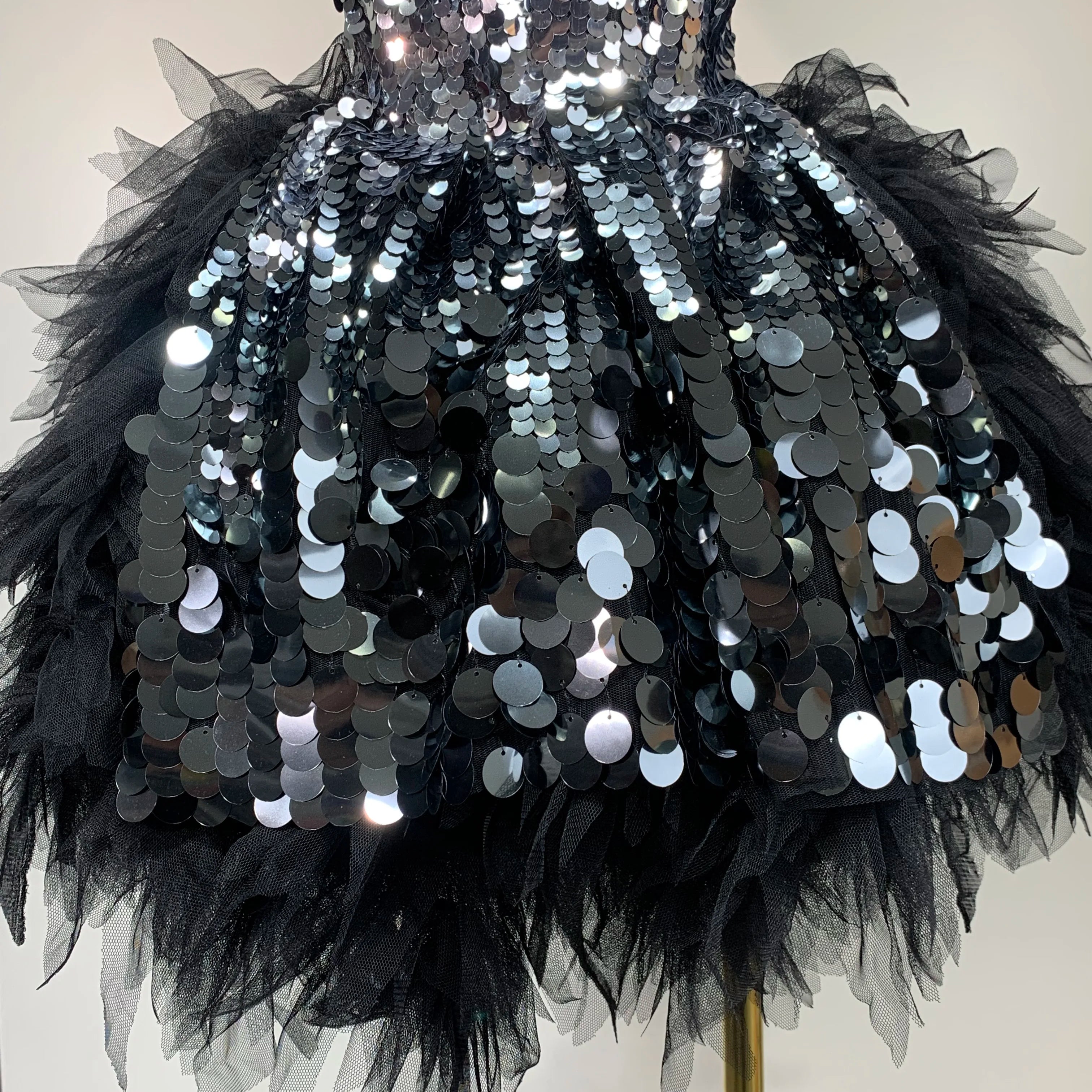 Sparkly Black Sequins Two Pieces Set for Women Party Evening Prom Celebrate Birthday Photo Shoot Dress Nightclub Dance Costume