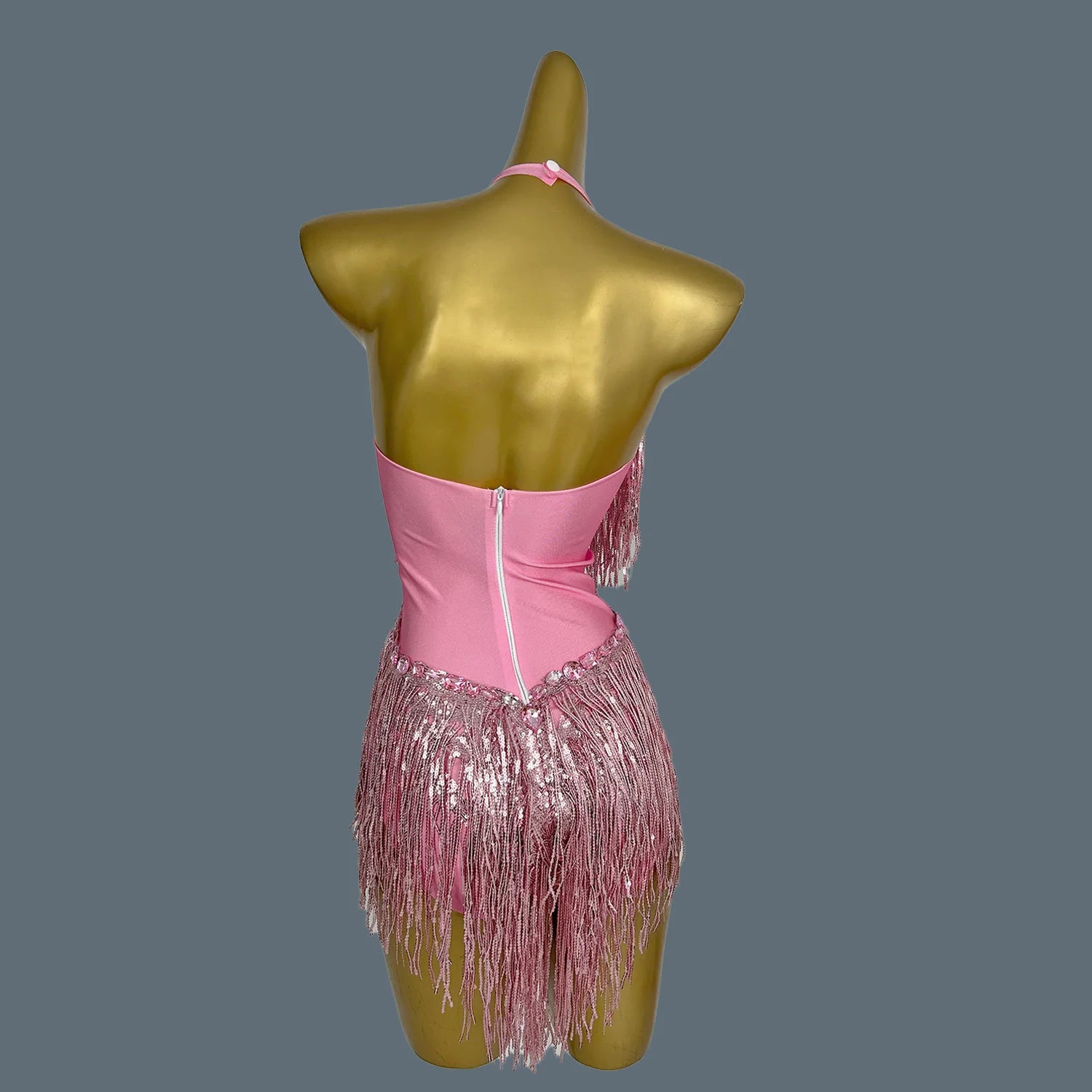 Sexy Pink Sequins Fringes Crystal Leotard Women Club Rhinestone Tassel Dance Bodysuit Stage Performance Costumes Shuye