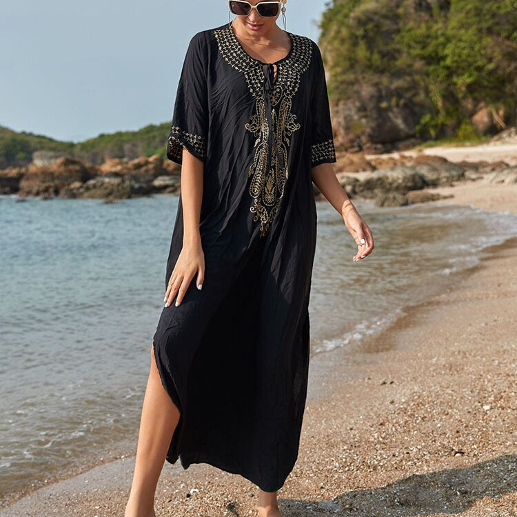 Robe De Plage Embroidery Beach Cover Up Sarong Women Beach Pareo Tunic For Beach Swimwear Color 06 One Size