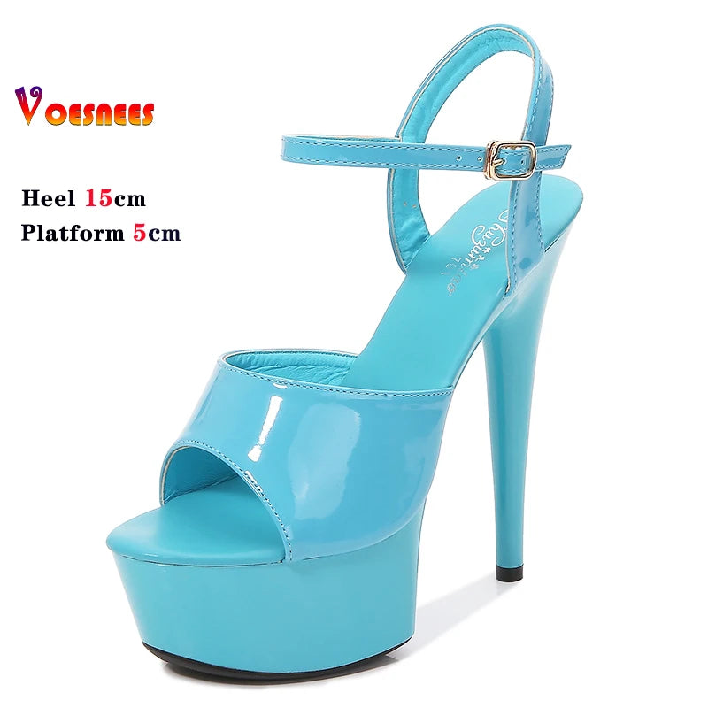 15CM Stiletto Waterproof Platform Sandals Stripper High Heels Women Sexy Show Shoes Platform High-heeled Wedding Shoes Size 43 As picture shown 9
