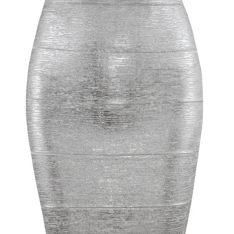 Wholesale Women Summer Fashion Sexy Gold Bronzing Bandage Skirt 2022 Designer Night Club bodycon Pencil Skirt Faldas 46cm Silver