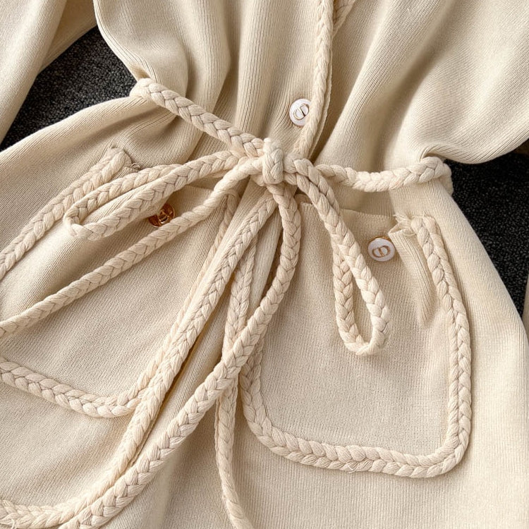 Spring Autumn Knitted Suits Women Long Sleeve Sweater and Wide leg Pants Sets Outwear Loose Lace Up Cardigan Outfits Sets