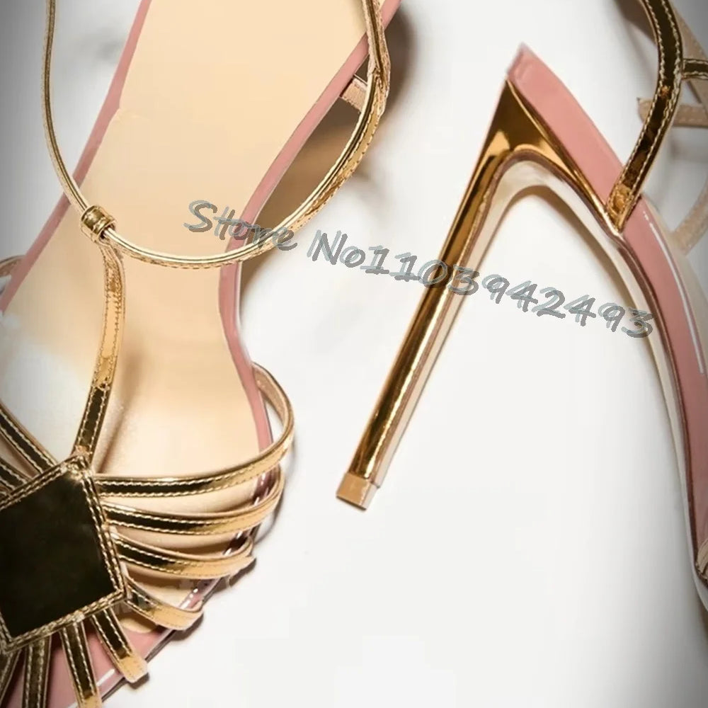 Womens Strappy High Heels Open Toe Sandals Fashion Summer Party Shoes Ladies Elegant Wedding Dress Shoes Red And White Color Ava golden