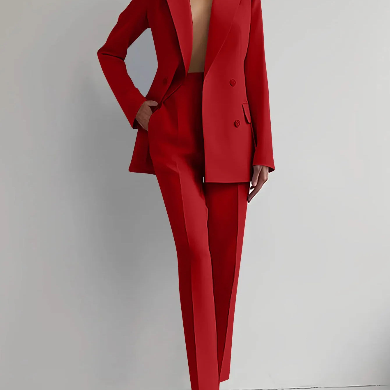 Elegant Blazer Suit and Wide Leg Pants Two 2 Piece Sets Outfits Women 2024 Classic OL Work Street Outfit Tracksuit Red