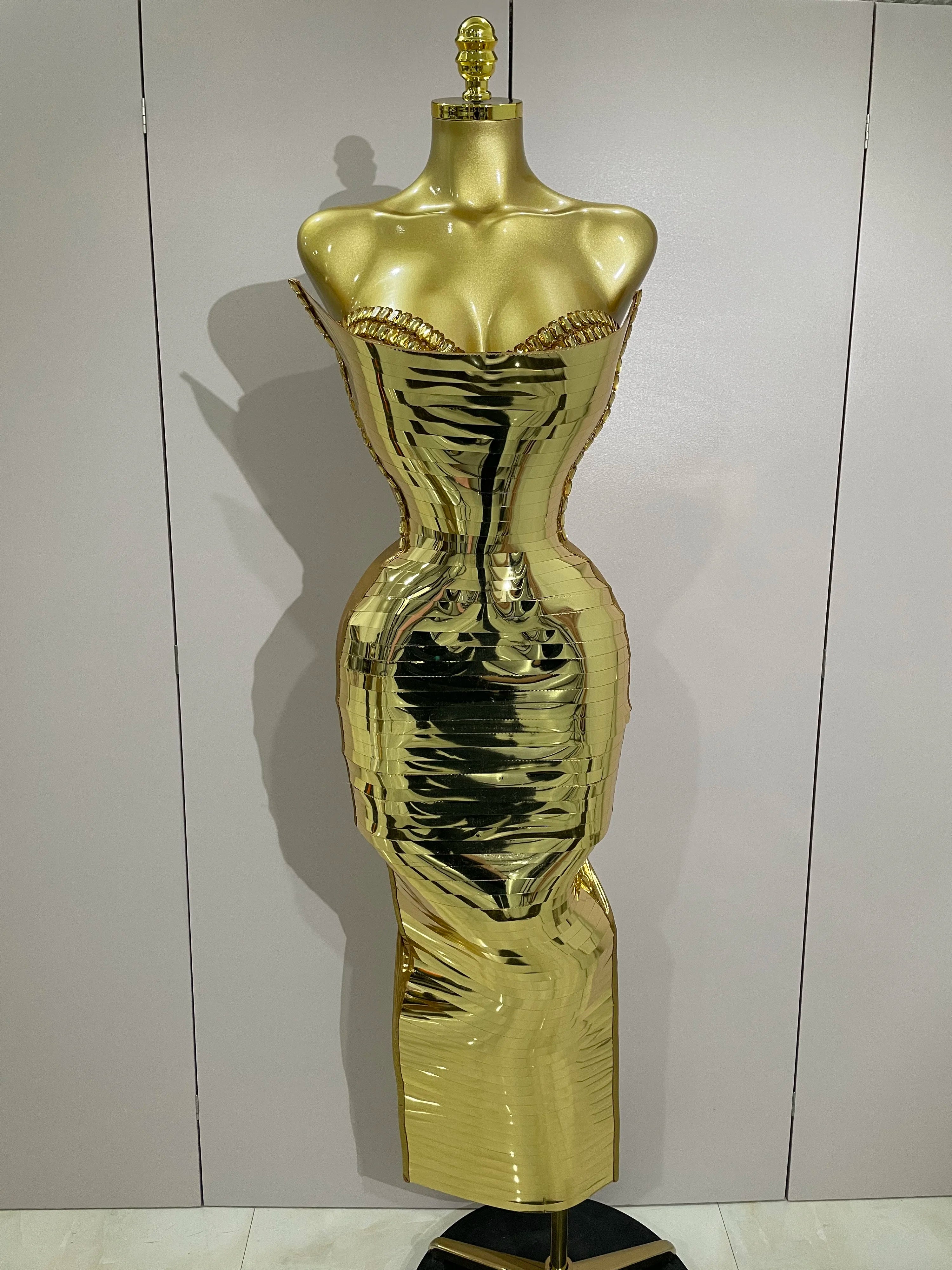 Black Shiny Sequin Sexy Chest Wrapped Dress 2025 New Women Fashion Eveing Celebrate Birthday Party Stage Costume Gold