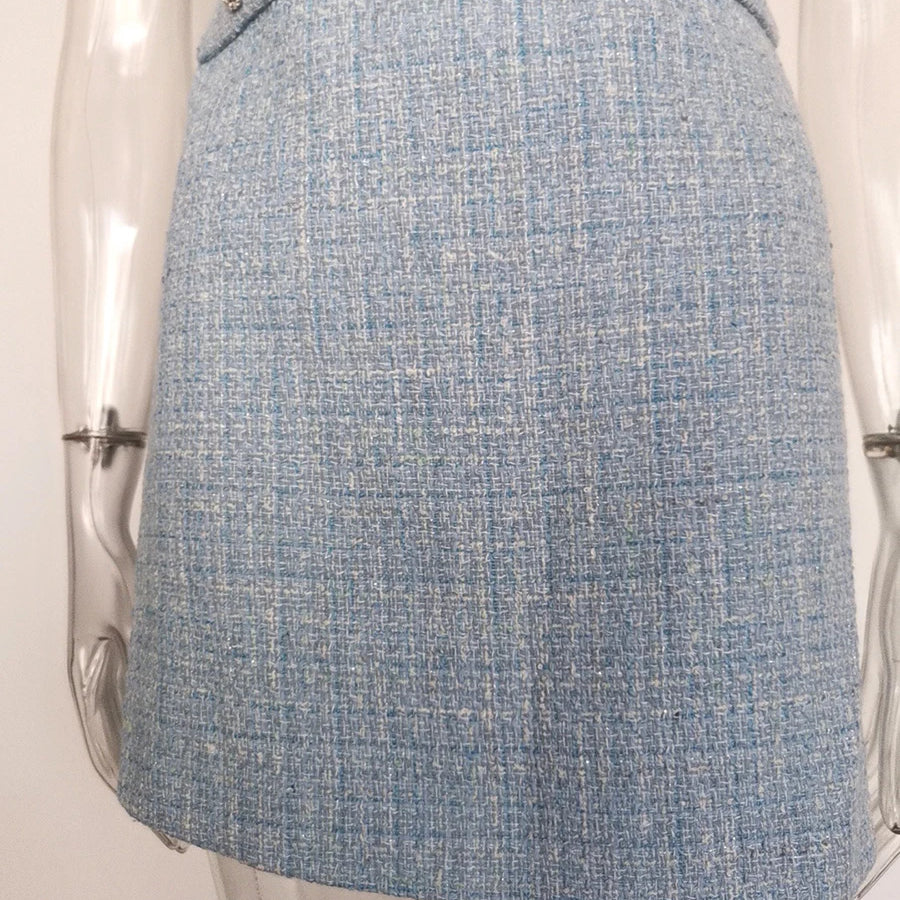 Solid Slimming Spliced Button Dresses for Women Round Neck Sleevless Temperament Mini Dress Female Fashion Clothing