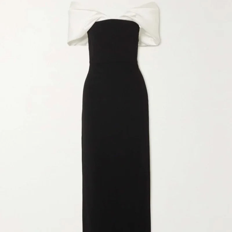 Elegant Purple Satin Patchwork Off Shoulder Midi Dresses New Lady Sleeveless Backless Slim Fit Long Vestido Evening Party Gowns black 2