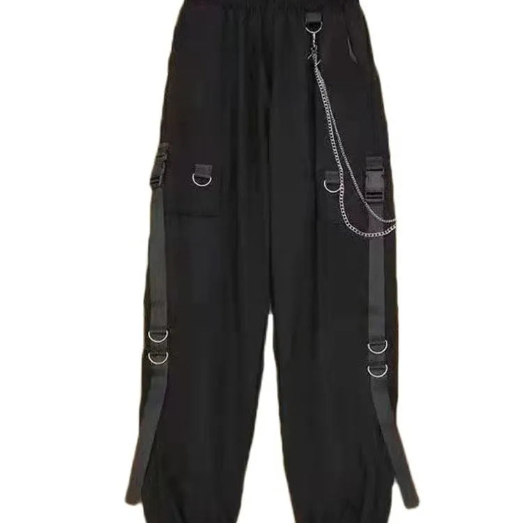 Women Streetwear Harajuku 3 Piece Set Pants For Women Chain Spring Cargo Pants+Hooded Vest+White Loose Blouse pants