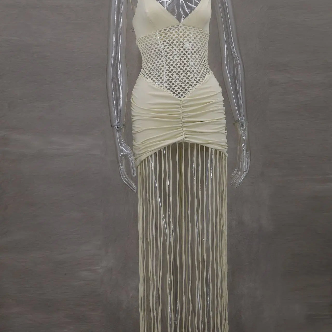 Women Spaghetti Strap V-neck Sleeveless Tassel Hollow Out Midi Maxi Dress Sexy Birthday Night Party Vestidos Dresses