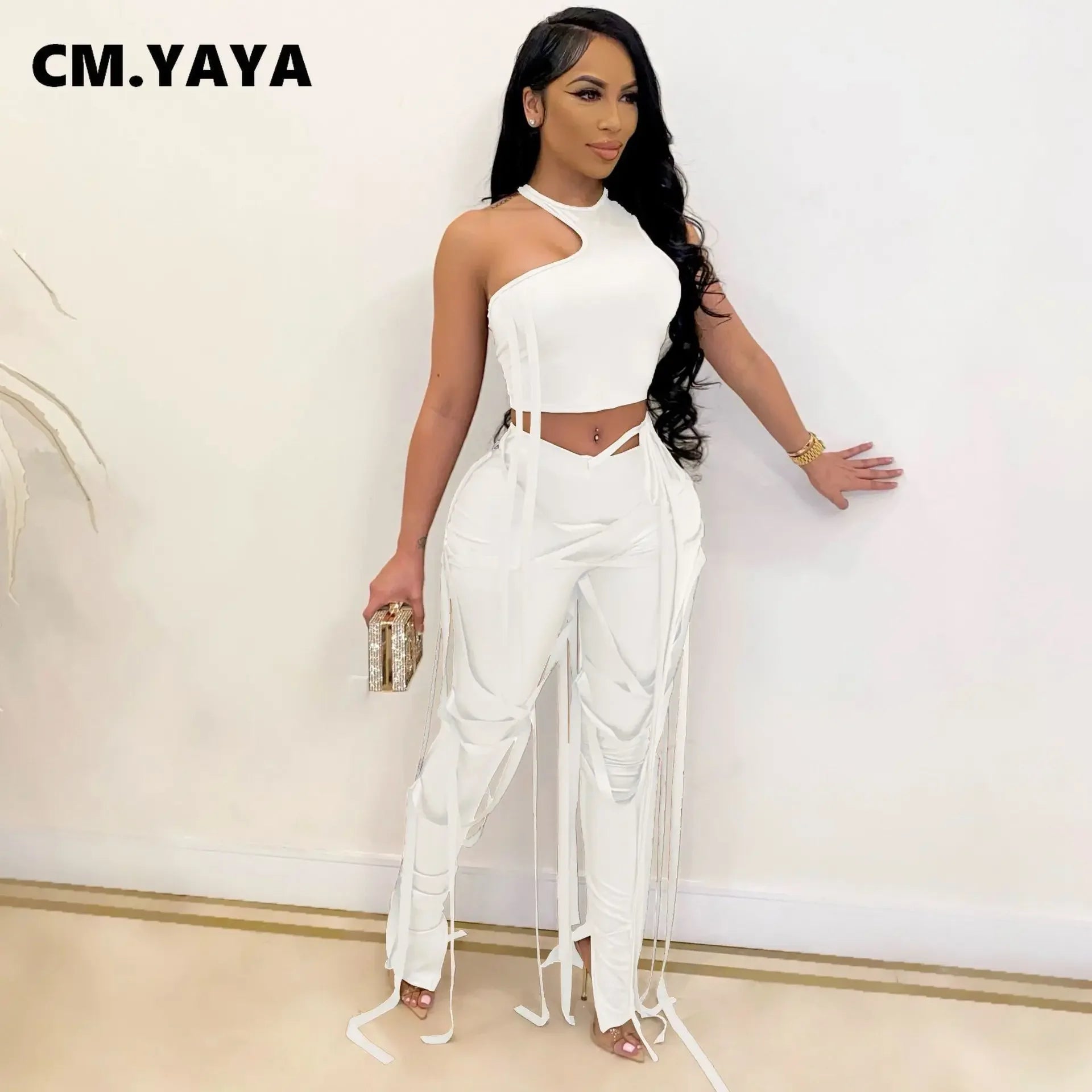 Faux Leather Women's Set Drawstring Lace Up Slit Leggings Pants Suit and Crop Top Street Tracksuit Two Piece Set Outfit