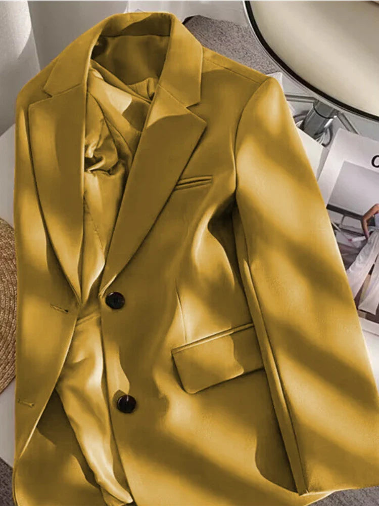 Women Jackets Pink Small Suit Women's Coat Casual Small Loose Korean Version Small Suit Women's Design Sense Blazer Women Yellow