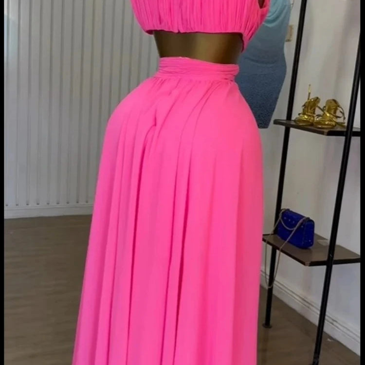 CM.YAYA Women Sleeveless Cutout Back Wrap V-neck Pleated A-line Chiffon Maxi Long Dress Birthday Vacation Sexy Party Dresses