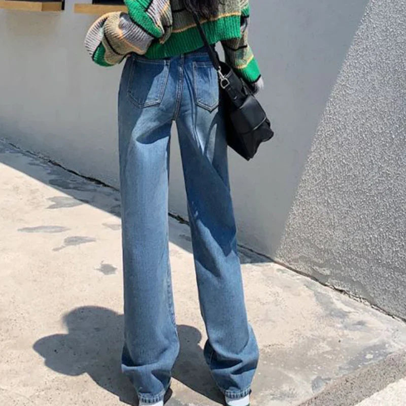 High Waisted Women Denim Jeans Straight Loose Daily Pants Fashion Brand Spring Summer Trousers All-match