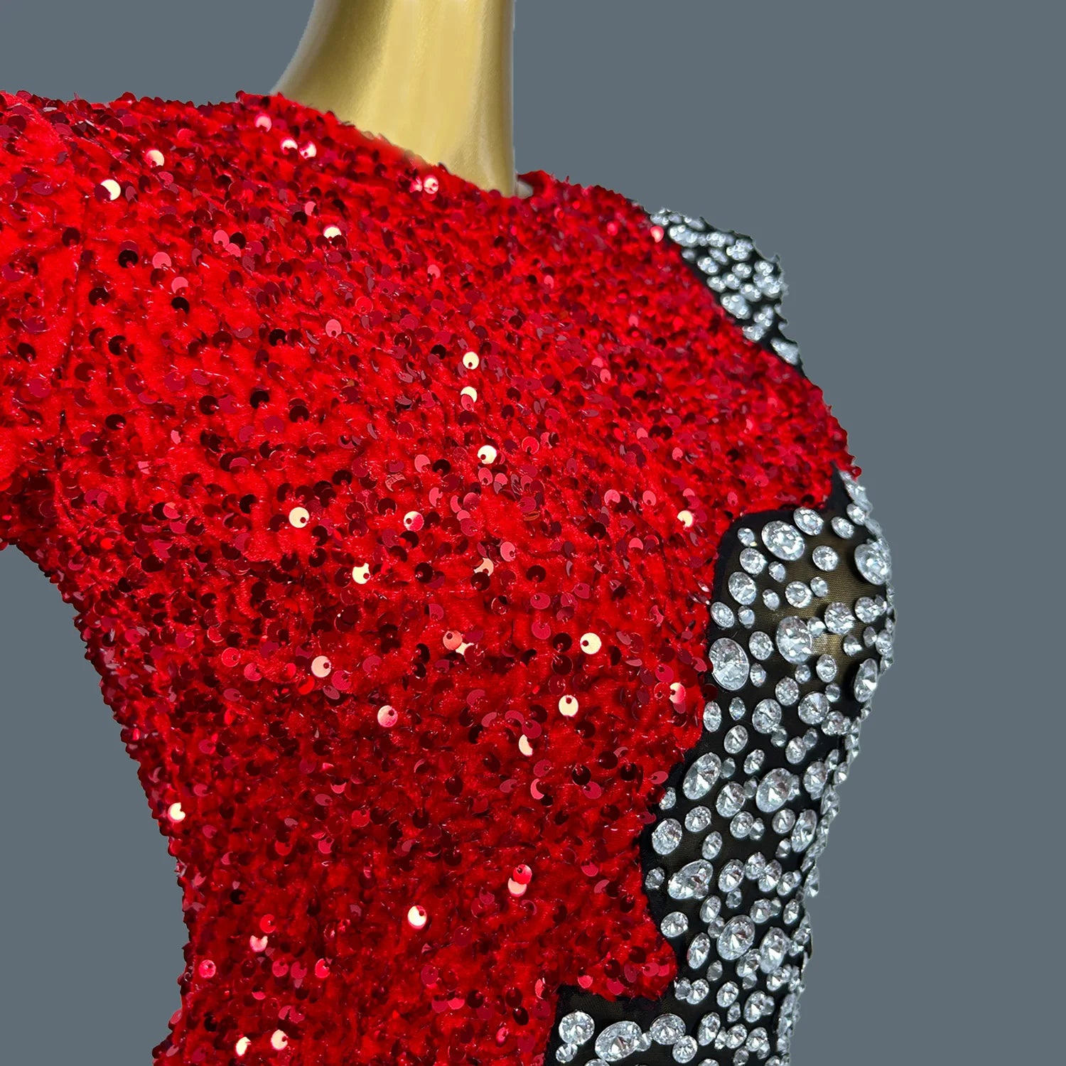 Chic Sexy Dresses For Hot Women Party Club Night Sparkly Crystals Full Evening Dress Luxury Red Mini Long Sleeved Dress Hongditu