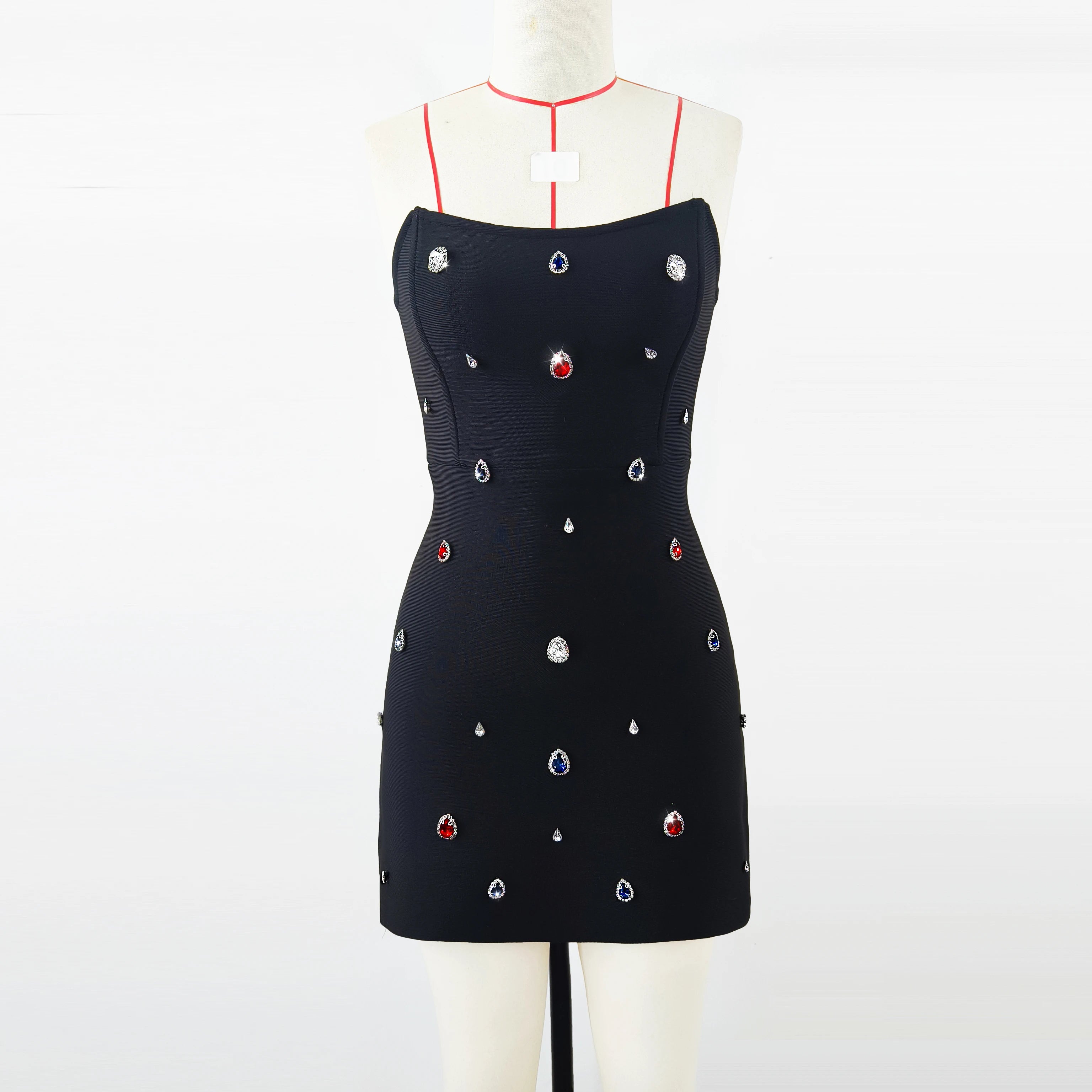 Chic Women Summer Celebrity Sexy Strapless Beading Black Mini Bodycon Bandage Dress 2025 Elegant Evening Club Party Dress