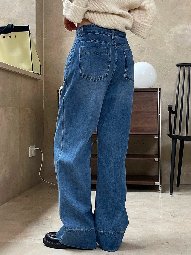 [LANMREM] Vintage Washed Jeans For Woemn High Waist Wide Leg Pants Fashion Streetwear Loose Female Trousers Spring New 26D4