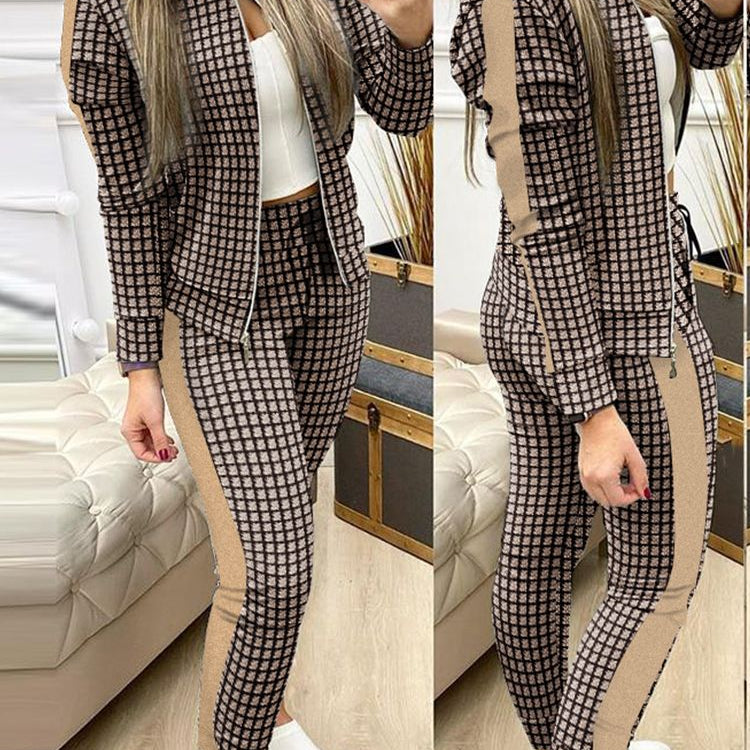 Women Two Piece Set Outfits Autumn Women's Tracksuit Zipper Top And Pants Casual Sport Suit Winter 2 Piece Woman Set Coffee