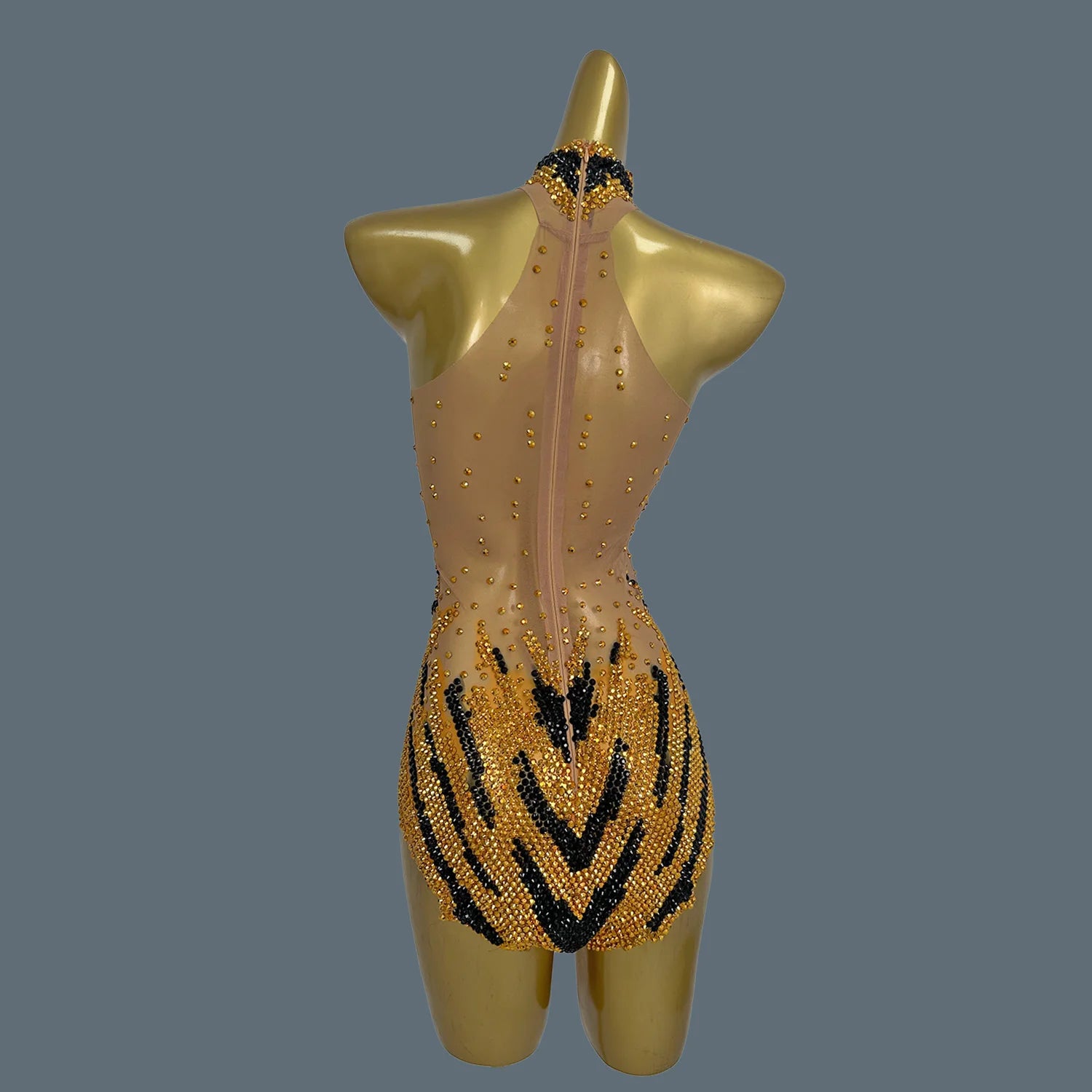 Sparkle Gold Diamonds Rompers Women Bodysuit Evening Party Crystal Outfit Female Singer Performance Dance Costume Huniu