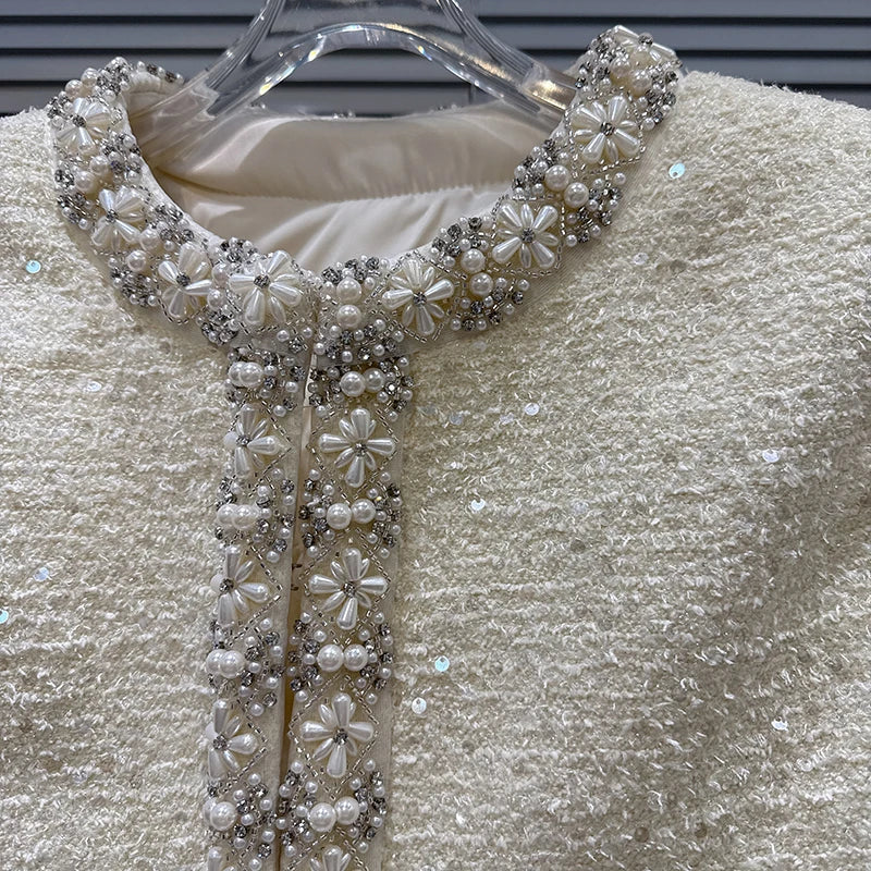 Winter New Fashion Elegant Fox Fur Sleeve Rhinestone Edge Cotton Inner Short Coat For Women High Waist Jacket 11A07769