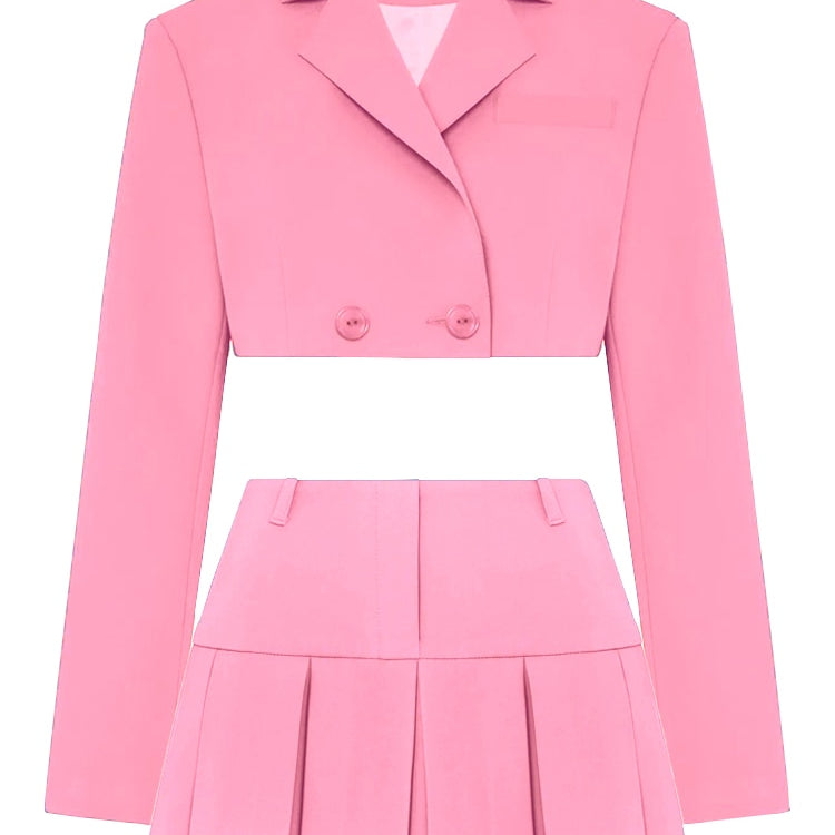 Taruxy Casual Two Piece Sets Women's Fall Outfits 2022 New Black Matching Sets With Skirt And Blazer Cropped Top Suit For Women Pink Suit