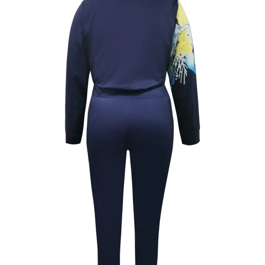 LW Plus Size Women Spring Summer Office Lady Elegant Long Sleeve Turndown Collar Shirt Floral Print Regular Fit Pants Set