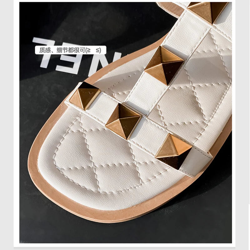 2023 Women's Summer Outdoor Sandals ladies casual slippers flat shoes Fashion rivet design office and walking wear