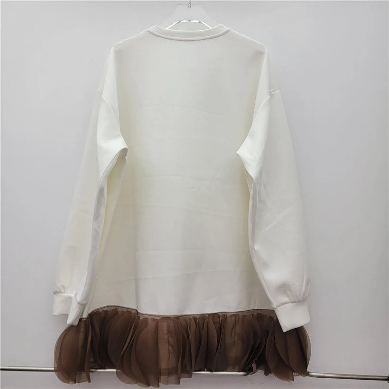 Autumn New Design Long Sleeve Loose Printed Mesh Lace Sweatshirt For Women Versatile Casual Pullover Trend 11A07706