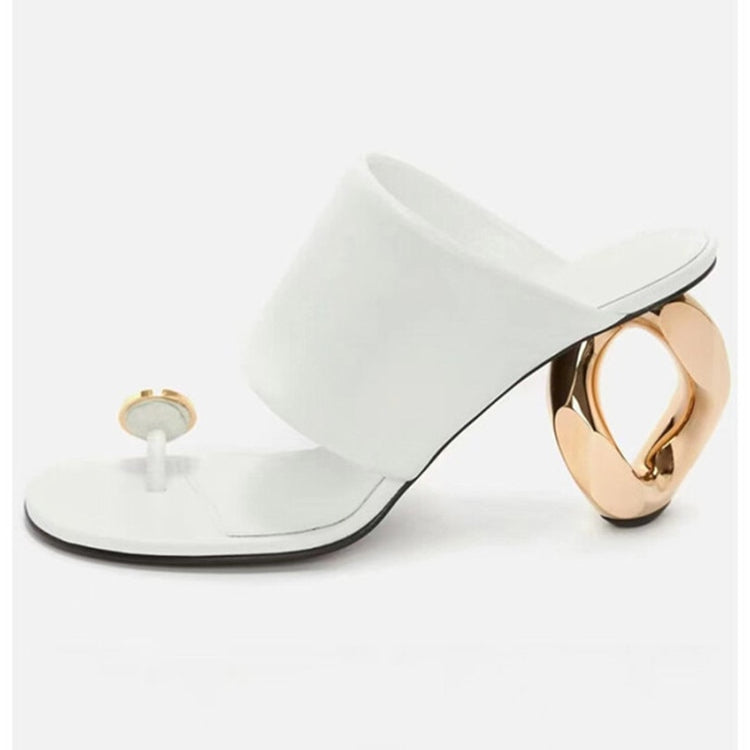 Summer New Women's Pin-toe Sandals Fashion Square Head Shaped High Heel Comfortable Versatile Women's Slippers white