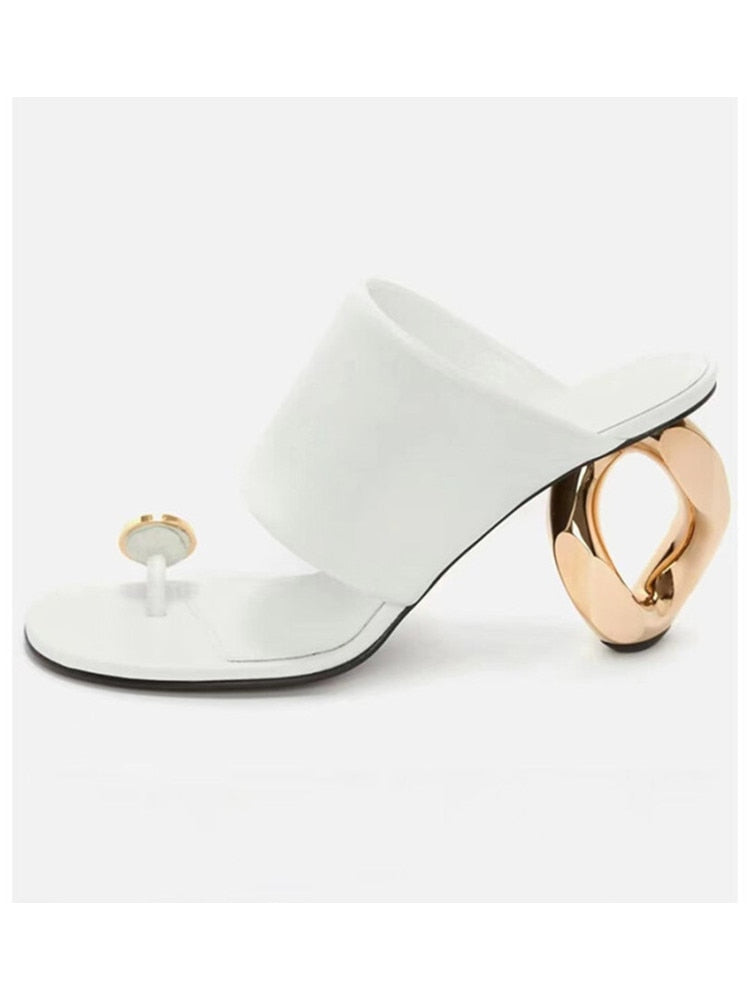 Summer New Women's Pin-toe Sandals Fashion Square Head Shaped High Heel Comfortable Versatile Women's Slippers white