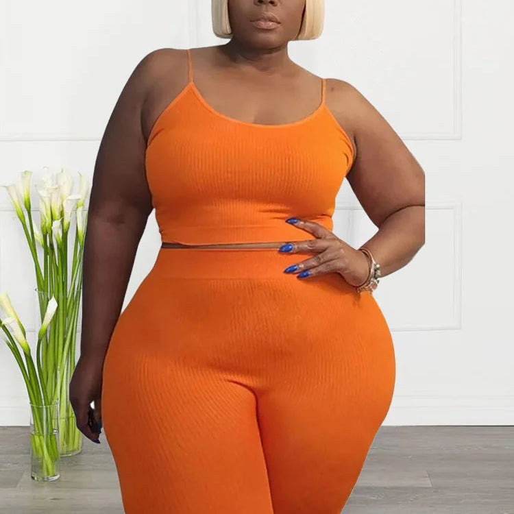 Wmstar Plus Size Shorts Sets Vest Crop Top and Pants Matching Set Casual Cycle Bike Outfits Two Piece Set Wholesale Dropshipping Orange