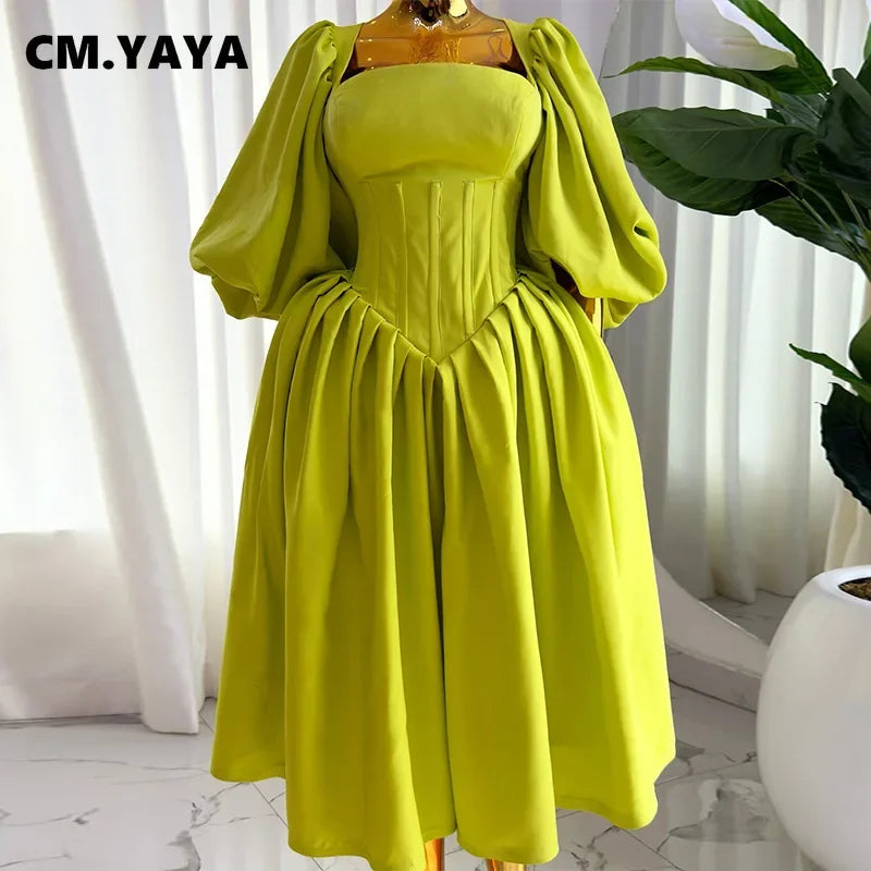 Women Long Lantern Sleeve Square Collar Big Swing Long Maxi Dress 2024 Fall Birthday Sexy Party Evening Dresses Vestidos