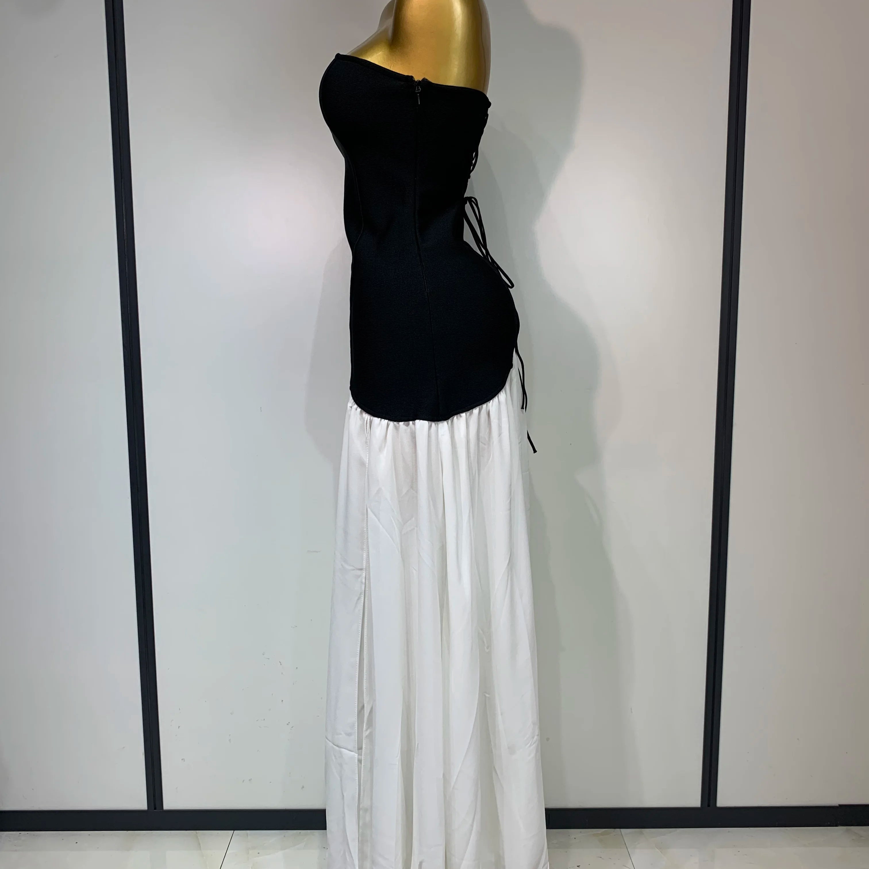 Sexy Strapless Backless Patchwork Maxi Long Bodycon Bandage Dress 2025 Celebrity Elegant Evening Party Luxury Birthday Dress