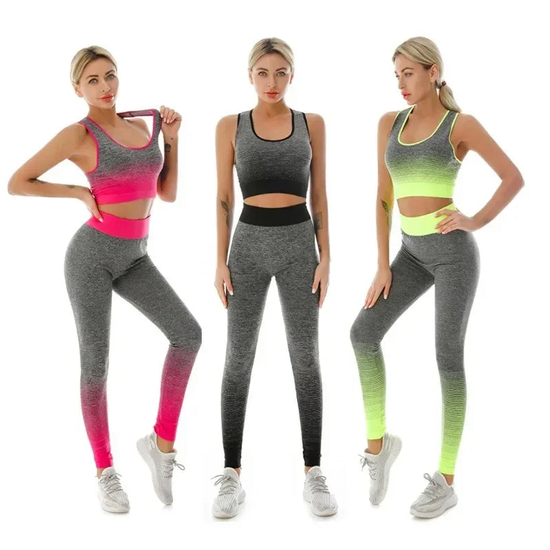 2 Piece Sets Womens Outfits Yoga Set Elastic Gradual Changing Sports Bra Tights Yoga Suit Set Fitness Workout Sports Leggings