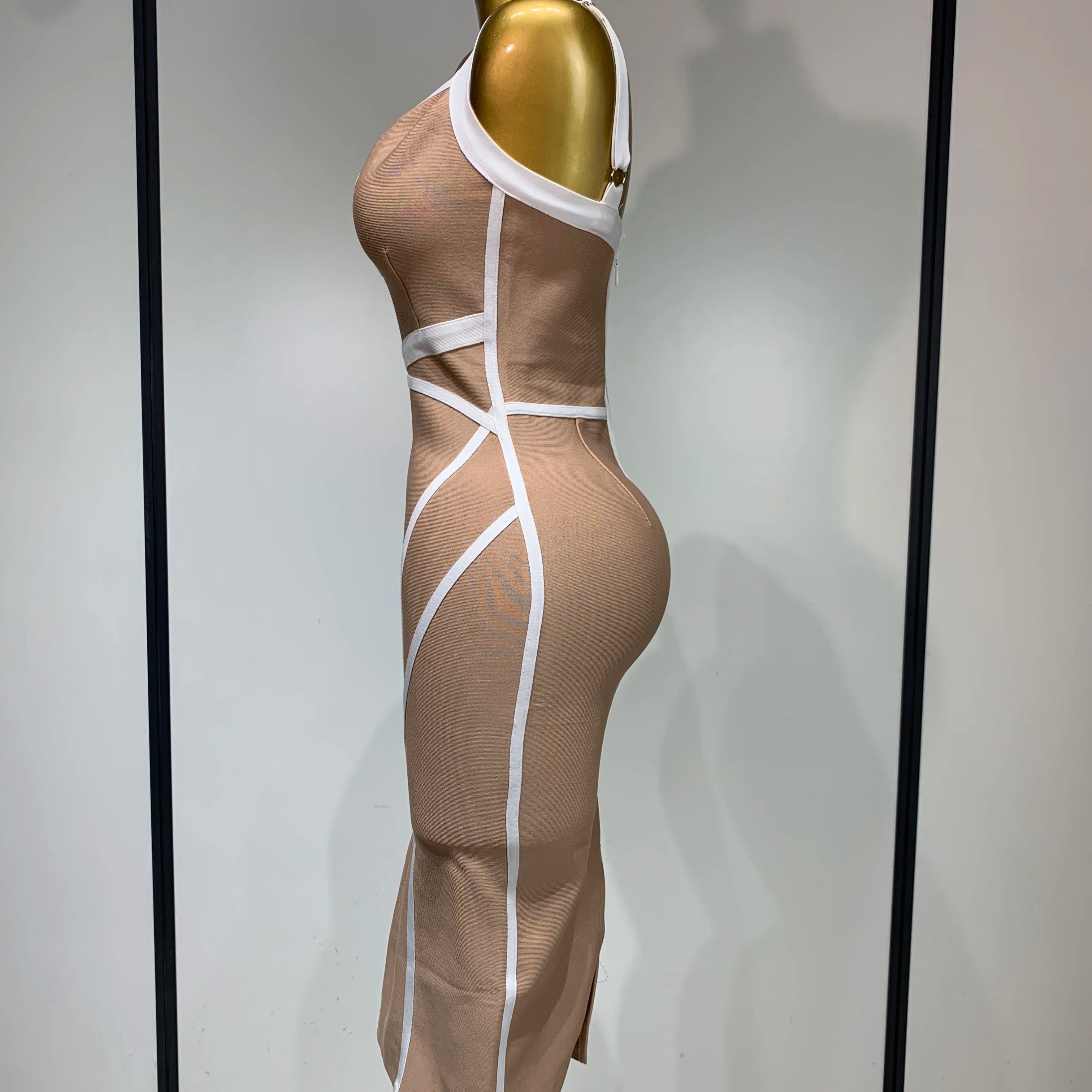 Women Sexy V Neck Striped Midi Bandage Bodycon Dress 2025 Celebrity Elegant Evening Club Party Luxury Birthday Outfit