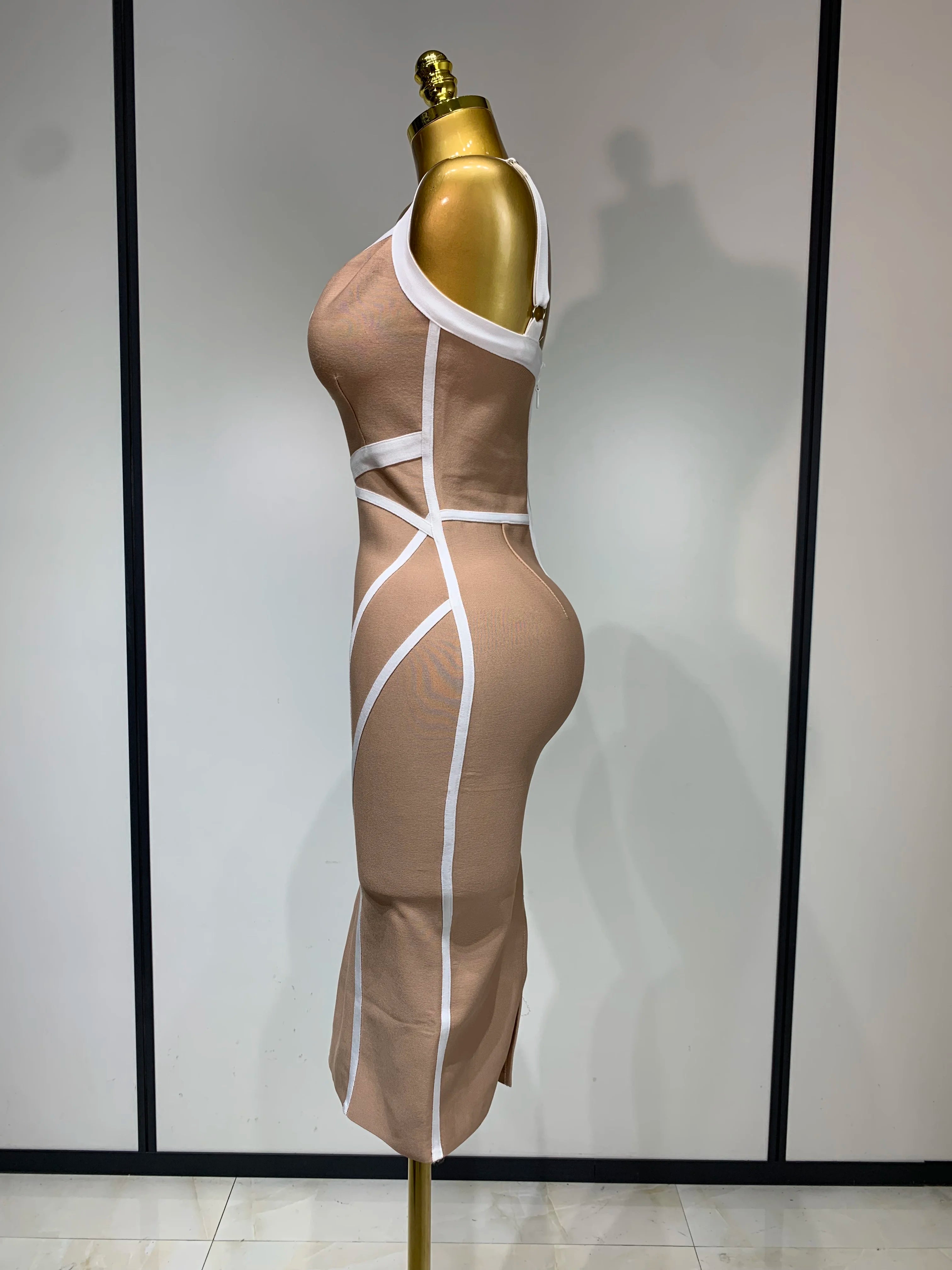 Women Sexy V Neck Striped Midi Bandage Bodycon Dress 2025 Celebrity Elegant Evening Club Party Luxury Birthday Outfit