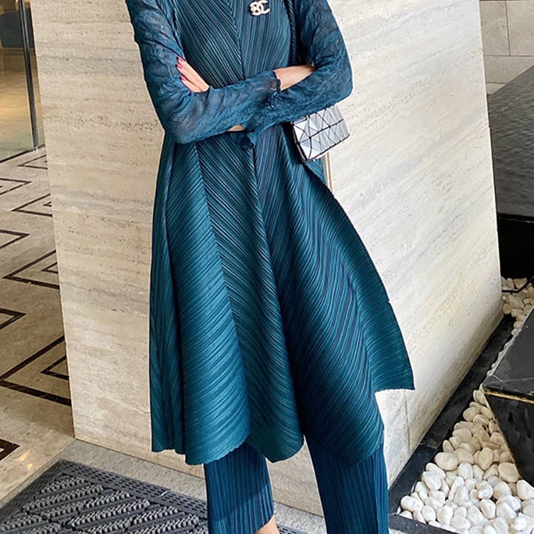 Sets Women Pleated Two Piece Set Fall Winter New Loose Casual Suit Lace Fashion Long Dress Top Pencil Pant Clothes