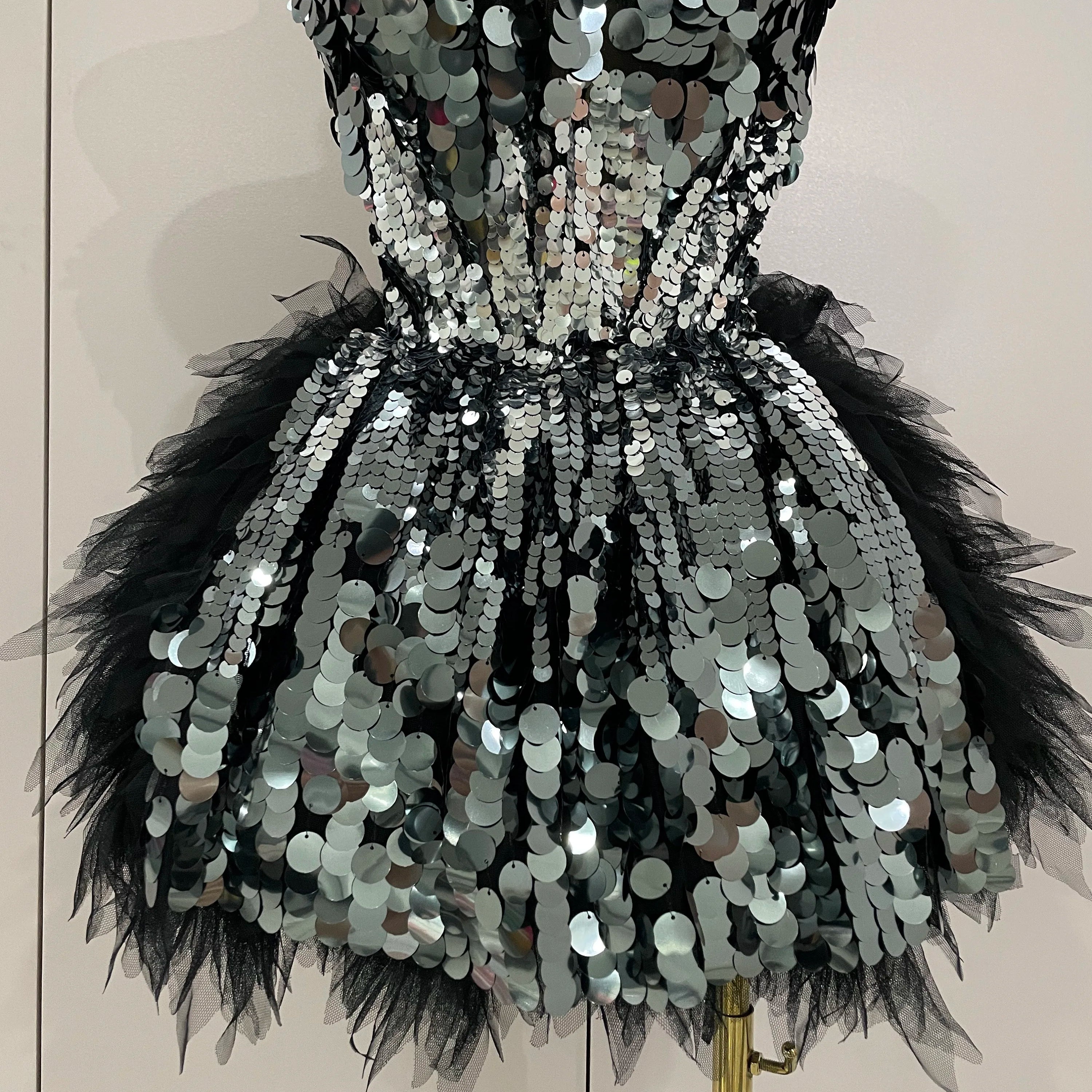 Sparkly Black Sequins Two Pieces Set 2025 Women Party Evening Prom Celebrate Birthday Dress Nightclub Photo Shoot Stage Costume