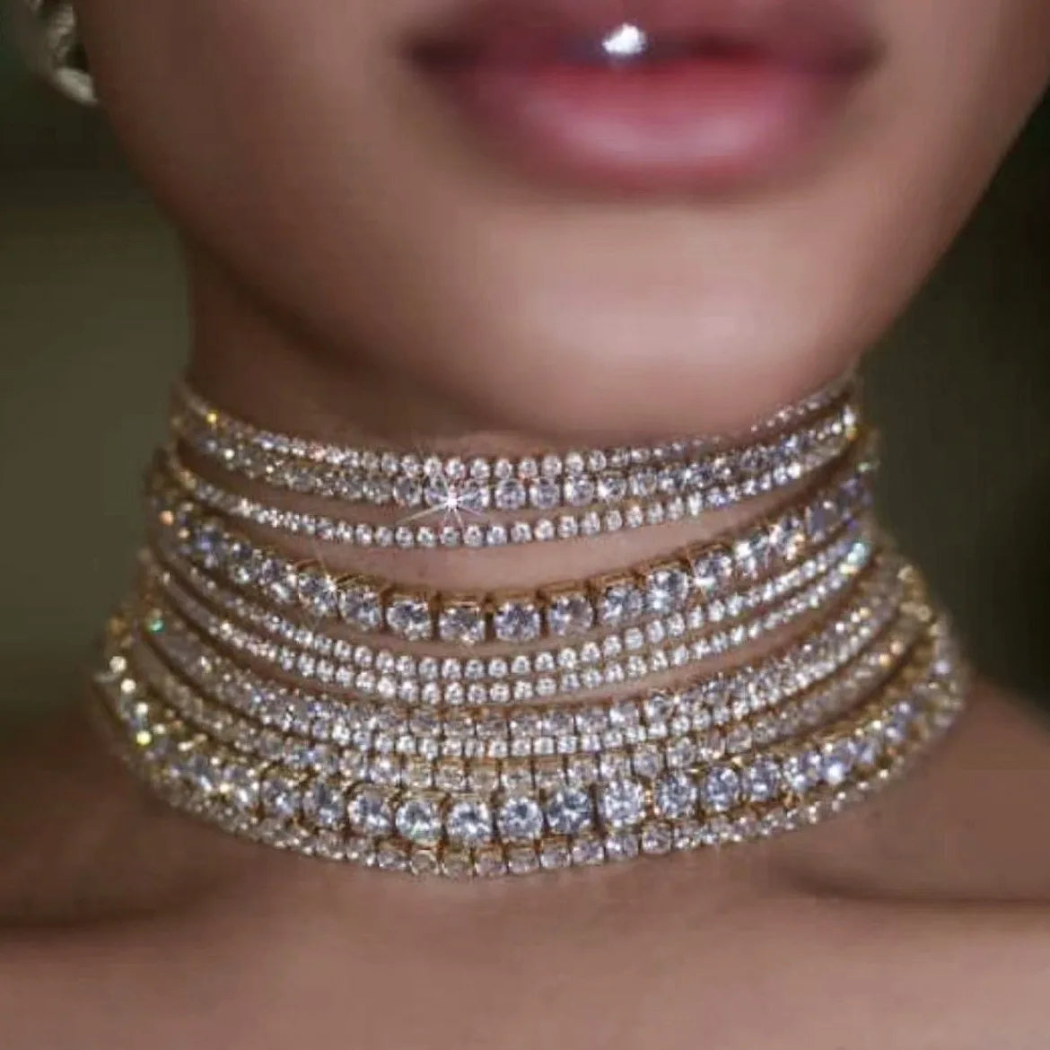 Crystal Rhinestone Choker KMVEXO Luxury Multilayers Crystal Chokers Necklaces for Women Rhinesto ...