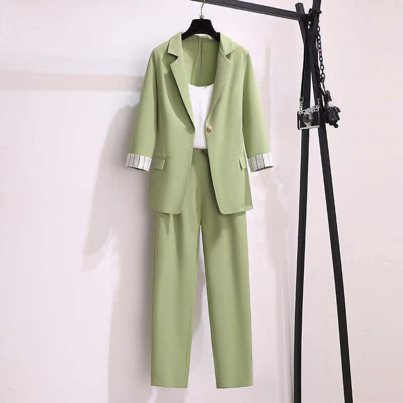 Women's Professional Wear Spring Fall New Suit Jacket Vest Pants Three-piece Korean Fashion Blazers Trousers Suspender Set
