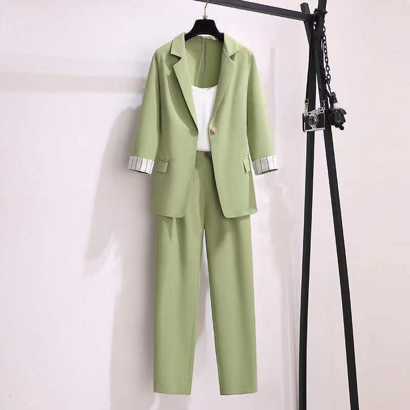 Women's Professional Wear Spring Fall New Suit Jacket Vest Pants Three-piece Korean Fashion Blazers Trousers Suspender Set Three-piece 04