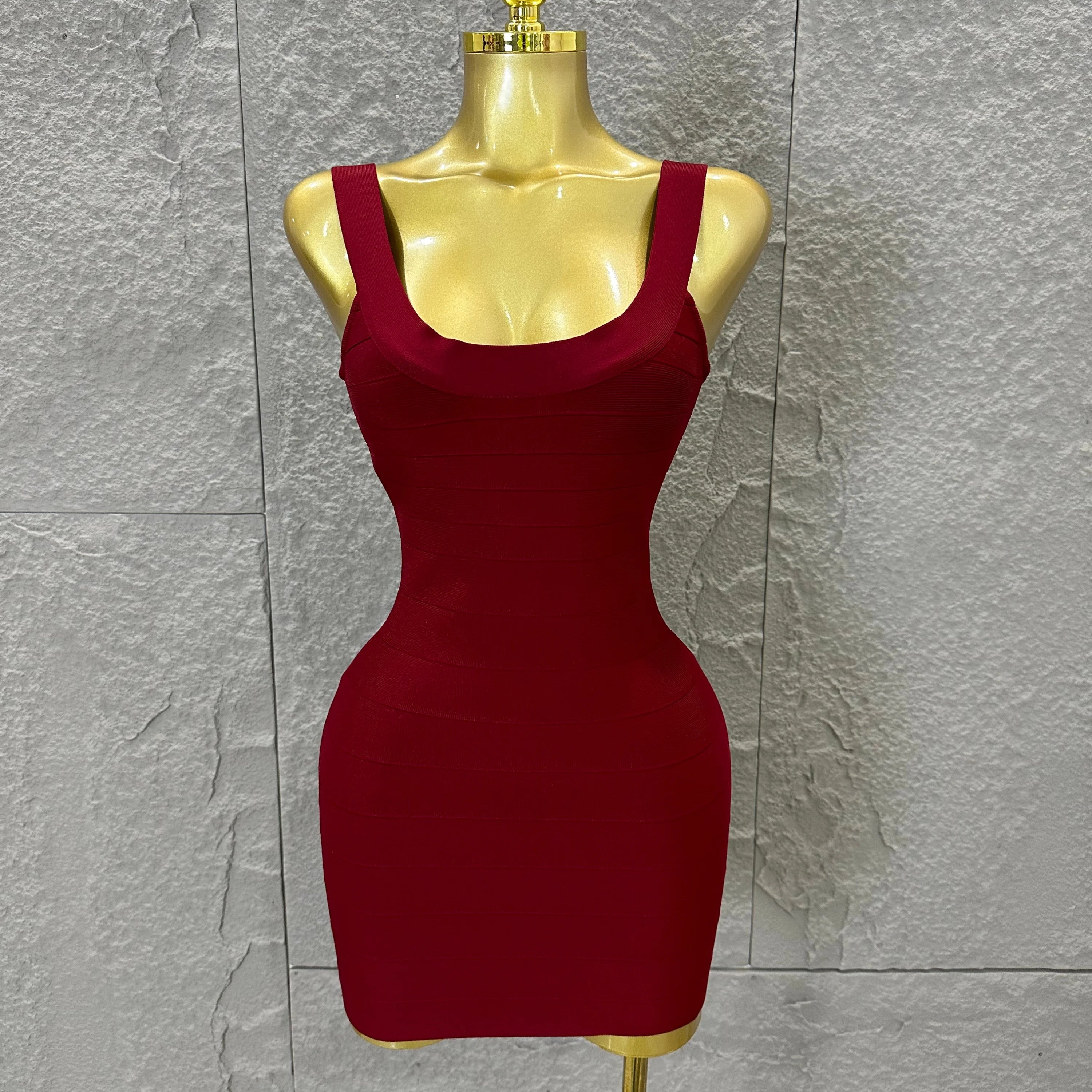Elegant White Bandage Mini Dress Women Sexy Scoop Neck Sleeveless Bodycon Evening Party Cocktail Party Costume Burgundy