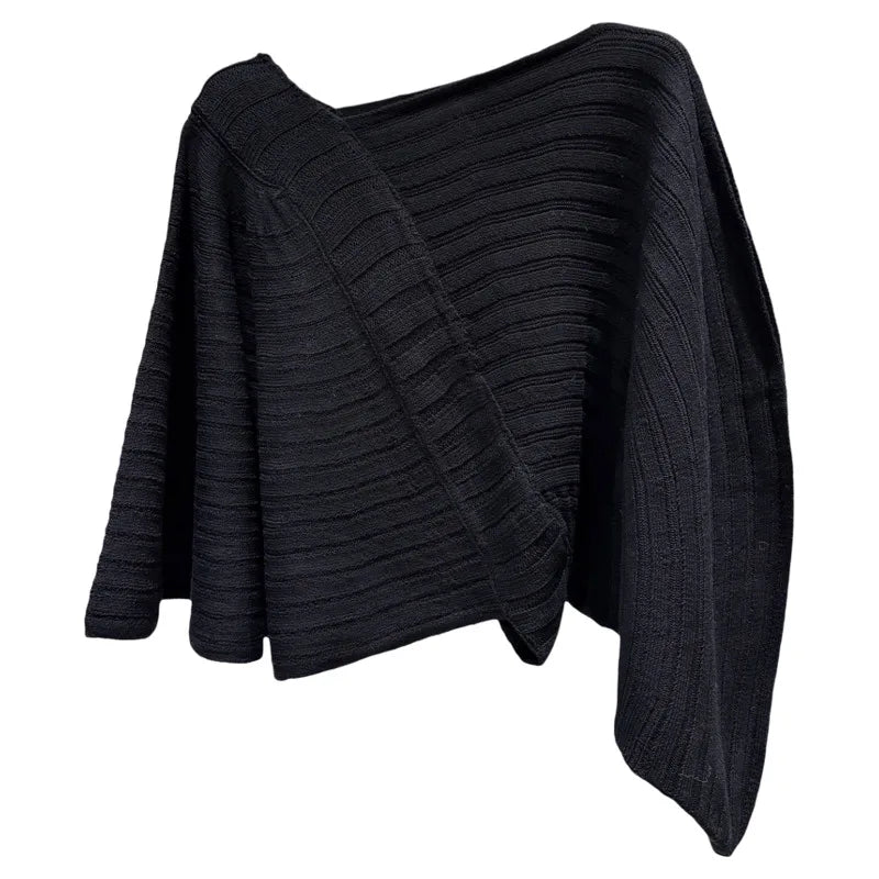 Winter New Fashion Lazy Style Diagonal Jacquard Batwing Knitted Sweater Shawl For Women Loose Pullover Female 11A07945