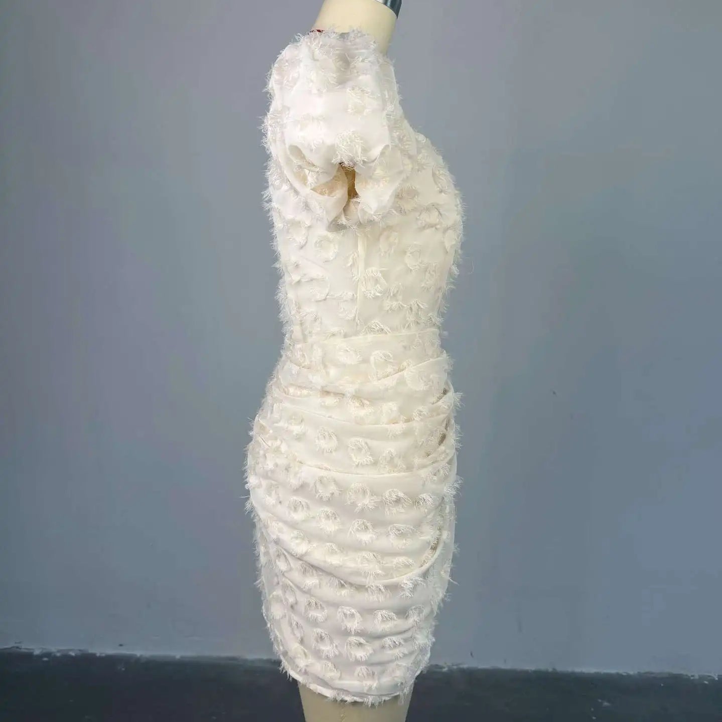 Summer Women Lantern Short Sleeve Side Split Ruched Midi Mini Dress 2025 Fashion Sexy Night Club Party Dresses Vestidos