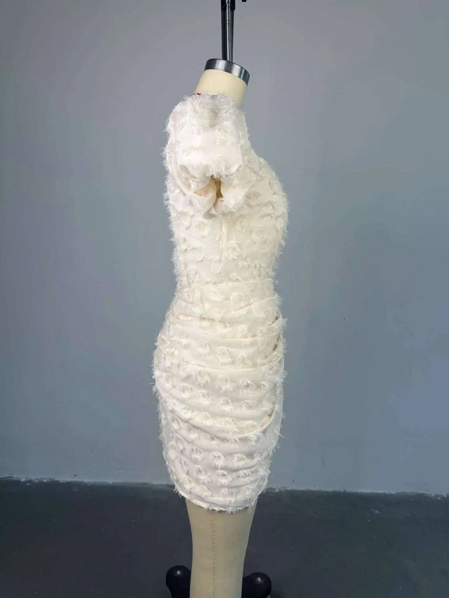 Summer Women Lantern Short Sleeve Side Split Ruched Midi Mini Dress 2025 Fashion Sexy Night Club Party Dresses Vestidos