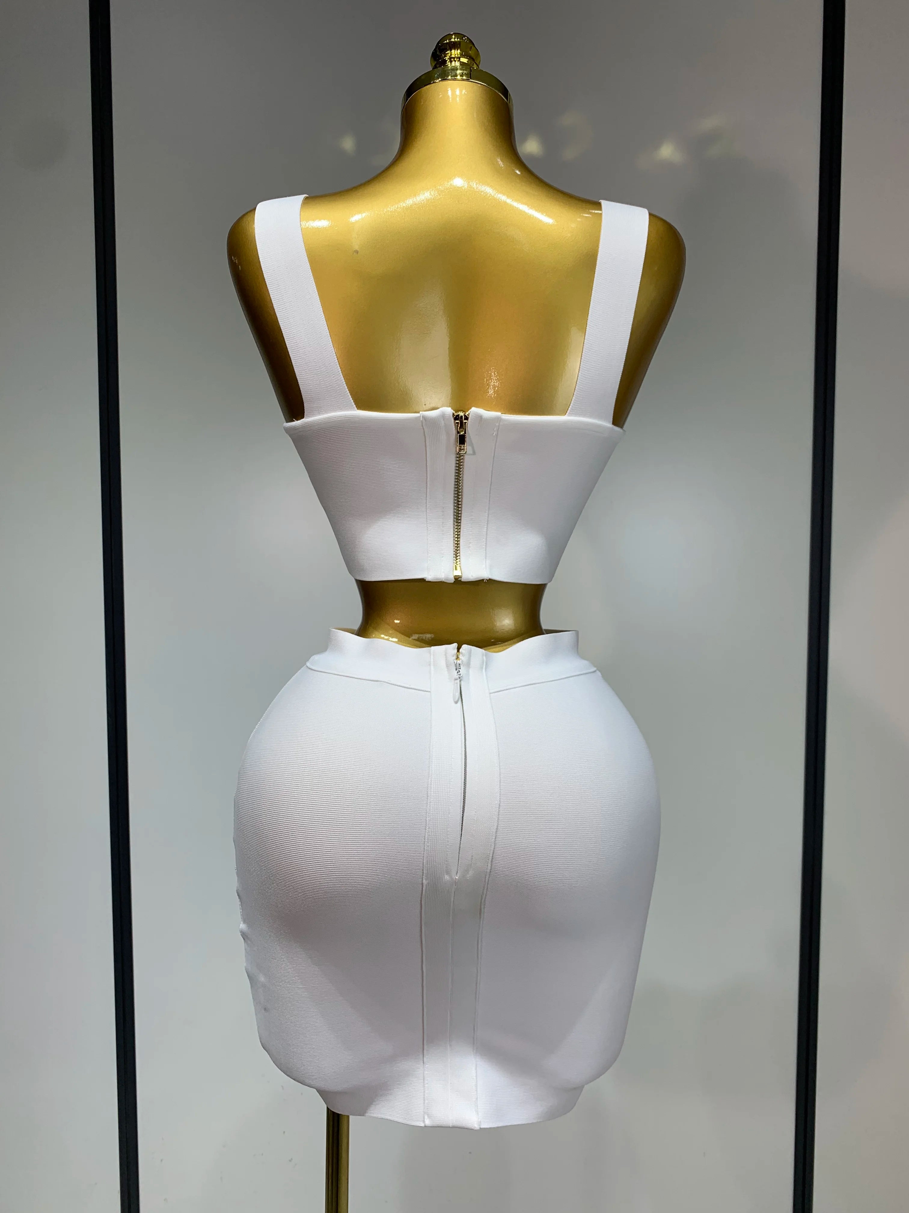 Women Sexy Top Short Skirt Bodycon Bandage Two Pieces Sets White Black 2025 Evening Party Luxury Birthday Outfit Nightclub Suits