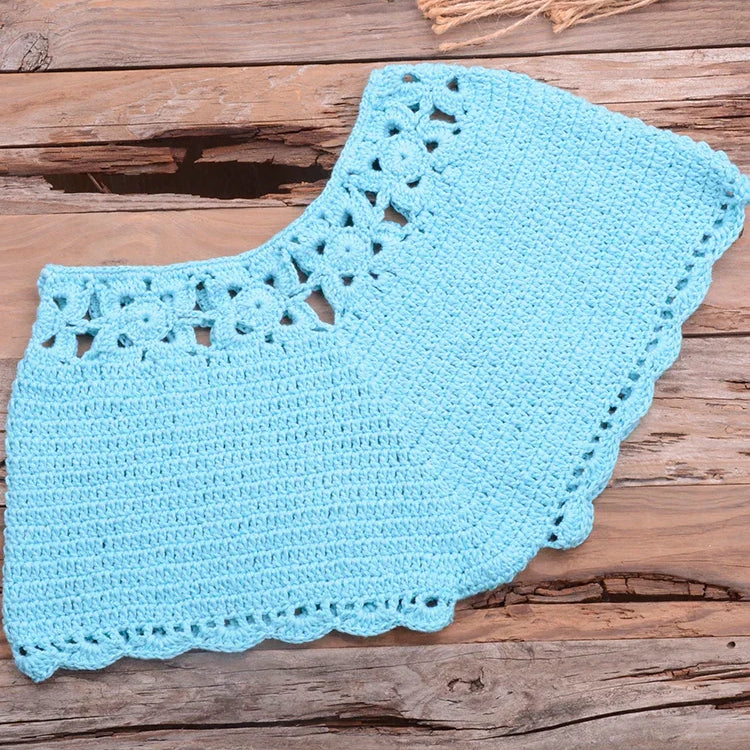 Bikini 2022 knitting Swimsuit Crochet Bikini Bohemia Style Off Shoulder High Neck Bathing Beach Bikinis Handmade Crochet Bikini Sky Blue Bottom