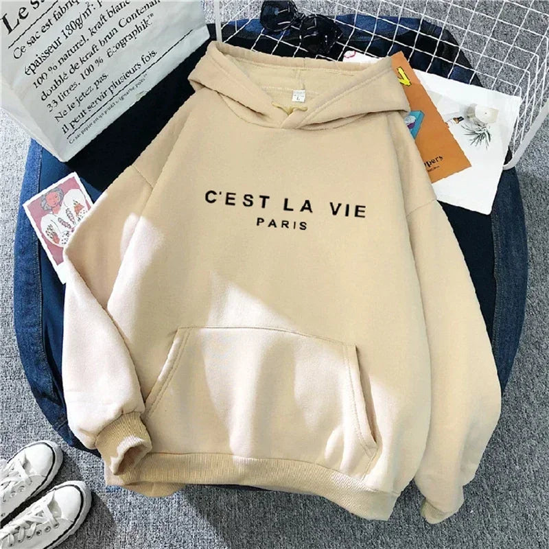 Autumn Winter Women Fleece Hoodies Thick Warm Female Long Sleeve Hooded Sweatshirts Casual Print Lady Loose Pullover Tops apricot letter velve
