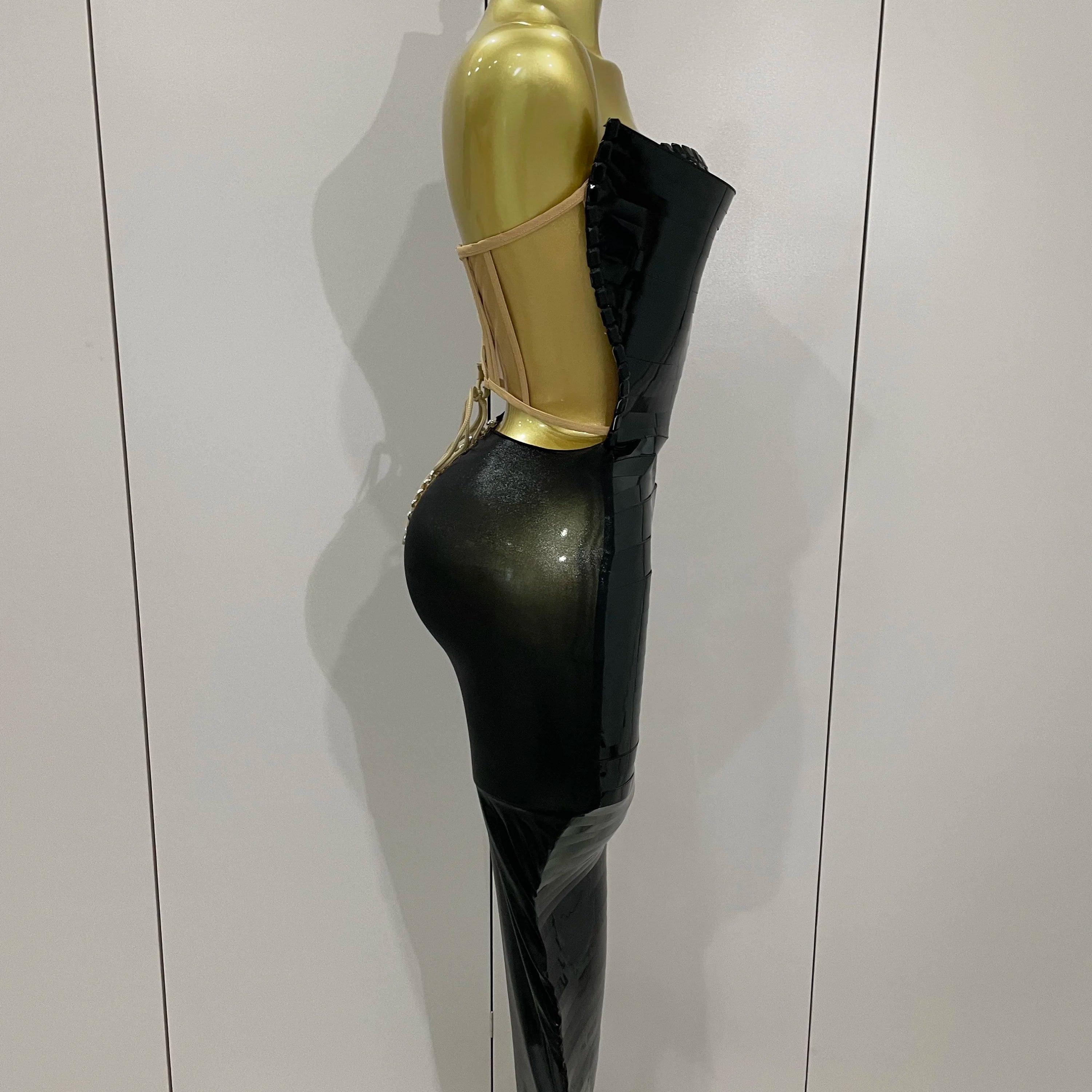 Black Shiny Sequin Sexy Chest Wrapped Dress 2025 New Women Fashion Eveing Celebrate Birthday Party Stage Costume